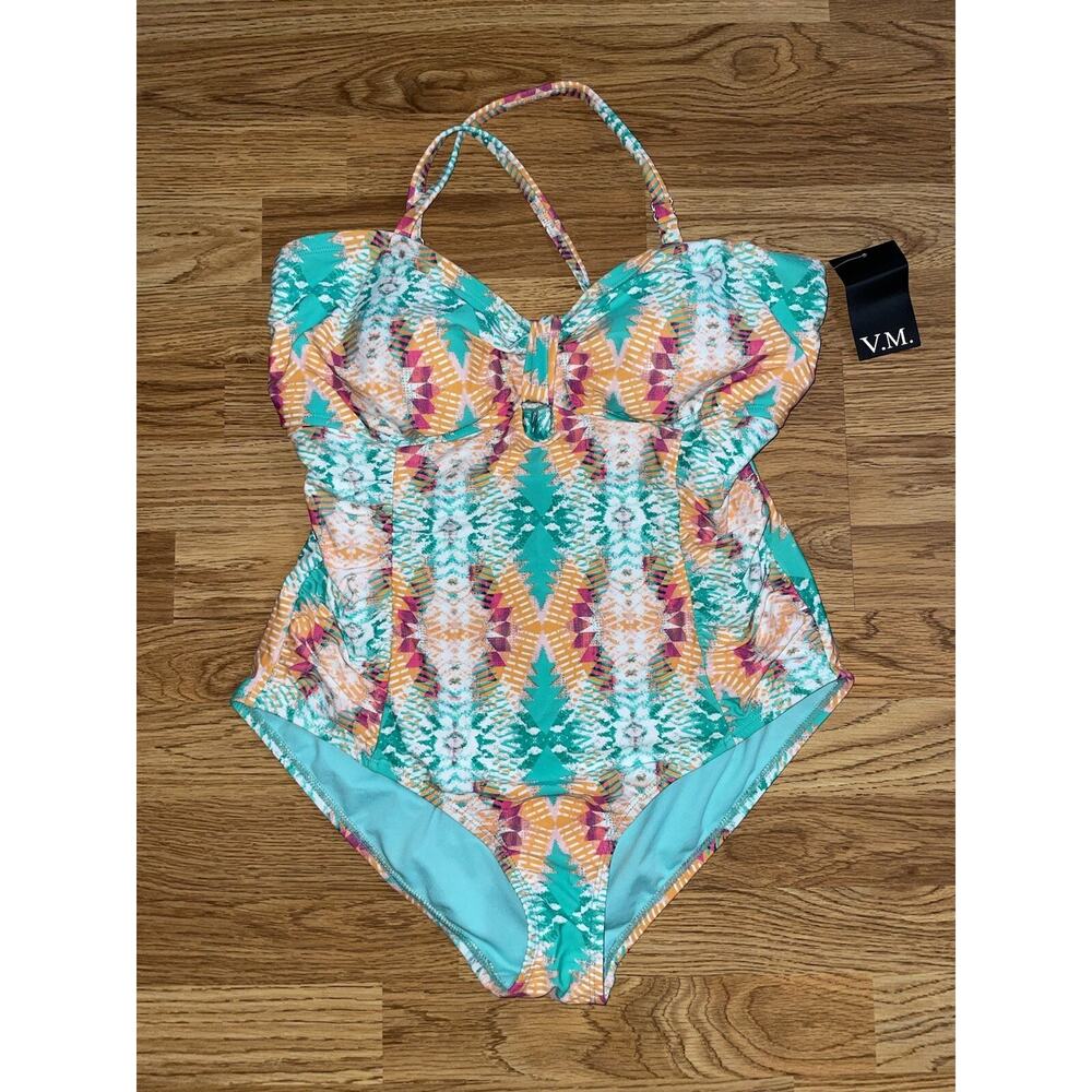 VM One Piece Swimwear Bathing Suit Women’s Plus Size 1x Multicolored NWT